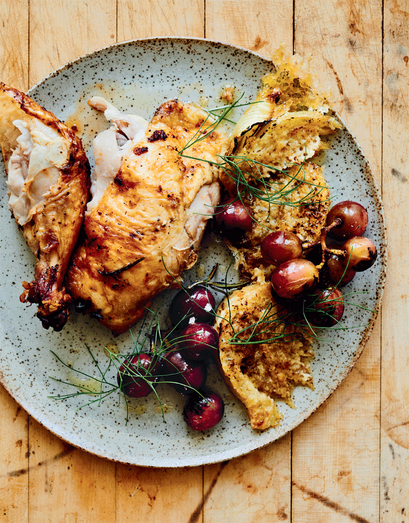Roasted chicken with roasted grapes and vetri’s fennel recipe - Healthy ...